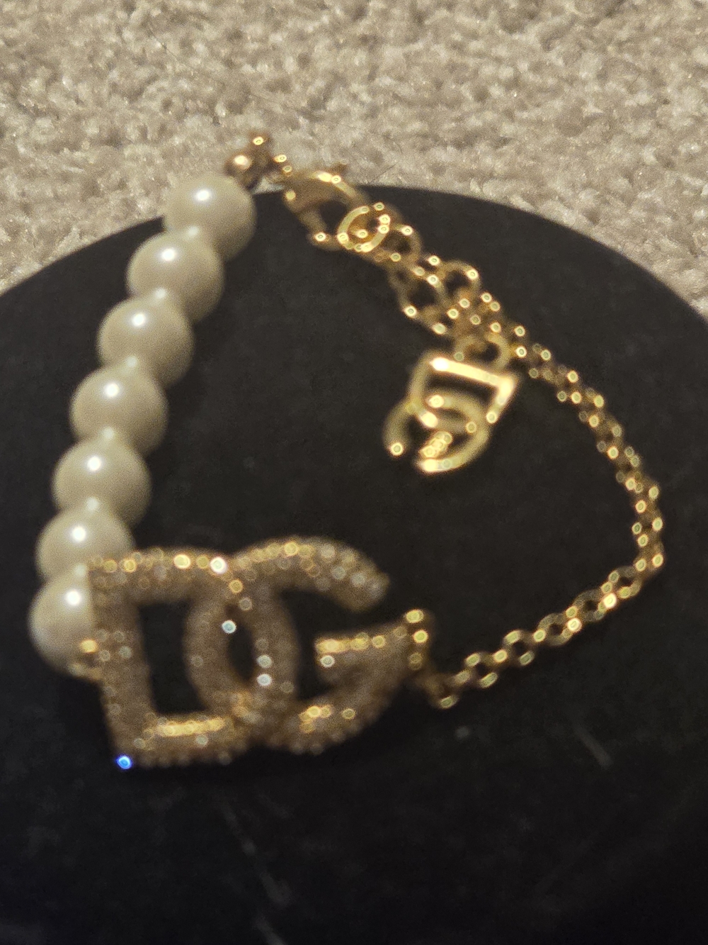 D&G Gold Pearl Bracelet with Crystal Logo